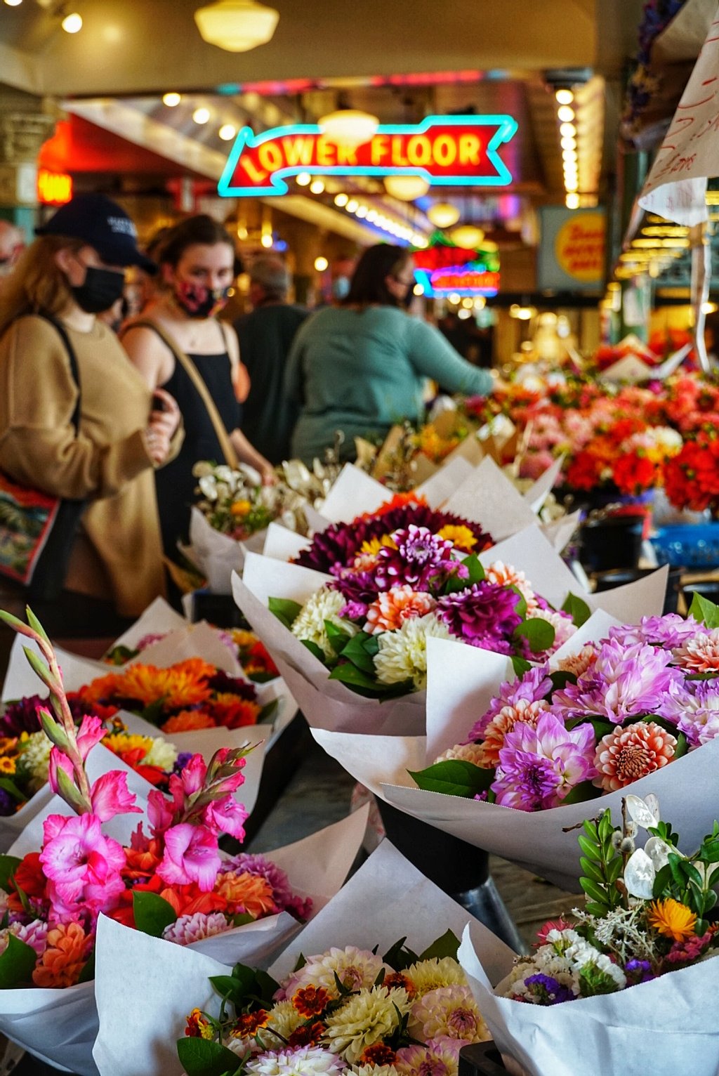 Flower Stalls, Pike Place Market, Seattle, Washington