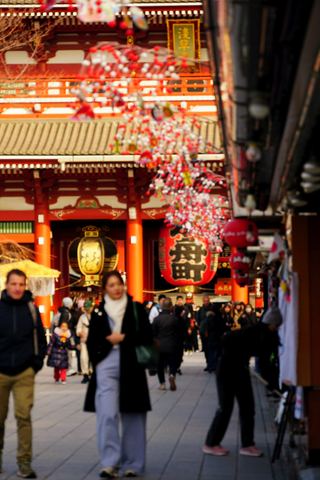 Nakamise-dori shopping street leading to the Hozomon gate at Senso-ji, Asakusa, Tokyo